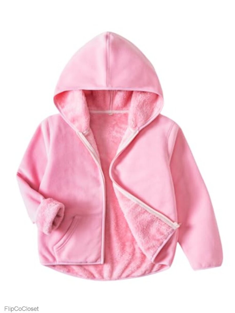 Kids Polar Fleece Hooded Jacket Full Zip Anorak Outdoor Coat